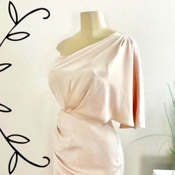 **SOLD** NWT baby pink, satin, cold shoulder dress! - Picture 4 of 8